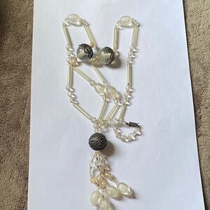 Old Victorian Elegant Silver and White Beaded Necklace